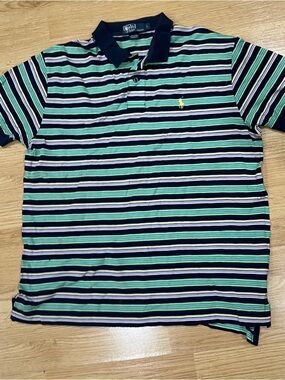 Polo Ralph Lauren Pima Cotton Striped Polo Shirt Men’s L Navy Green Multicolor